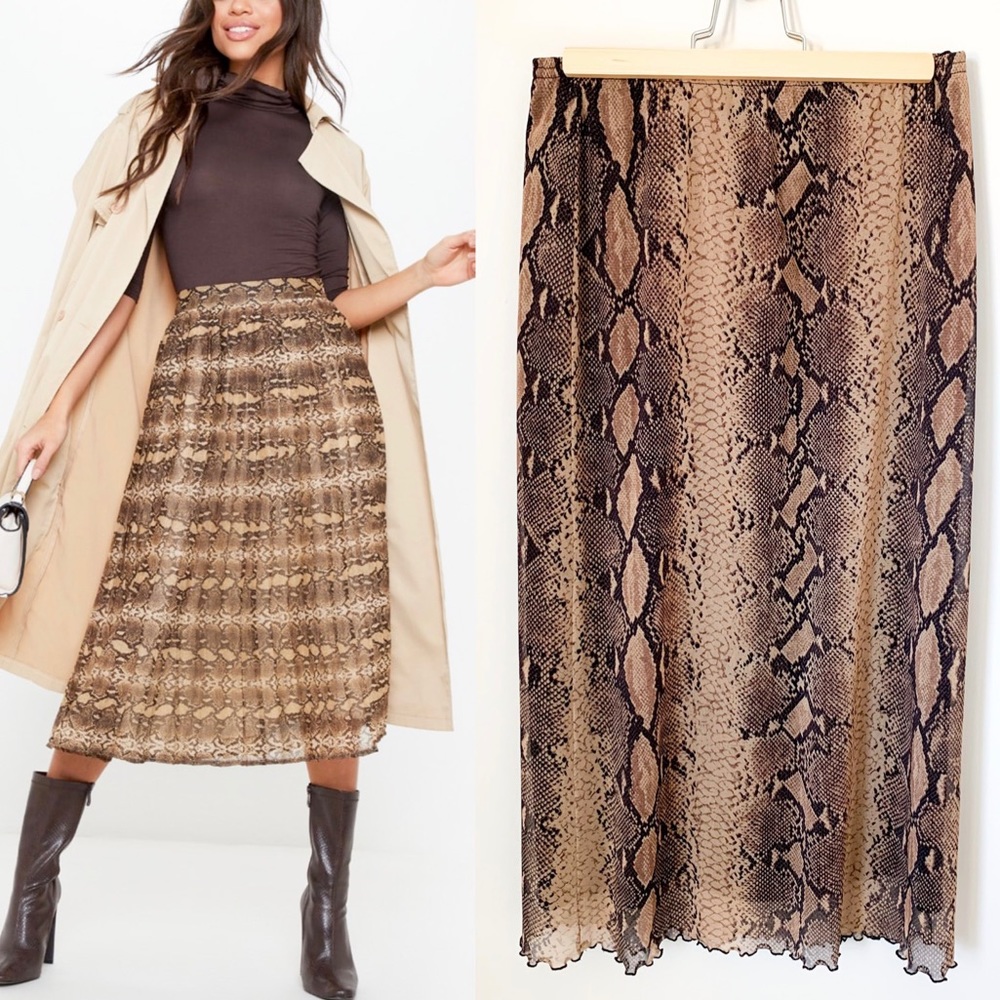Vintage Snake Print Midi Skirt